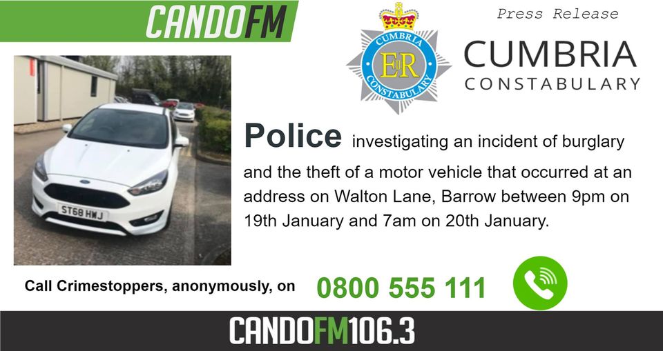 Police are investigating an incident of burglary and the theft of a motor vehicle