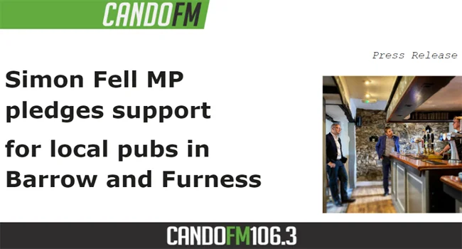 Simon Fell pledges support for local pubs in Barrow and Furness