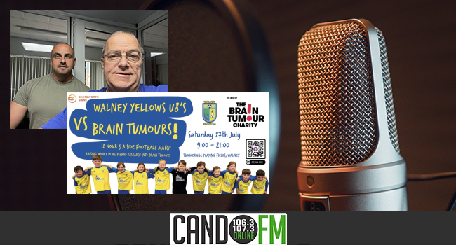 Catch up… Bill Clark on the Radio with guest,  Chris Ivison Walney Yellows Under 8’s vs Brain Tumour 24 Jul 24